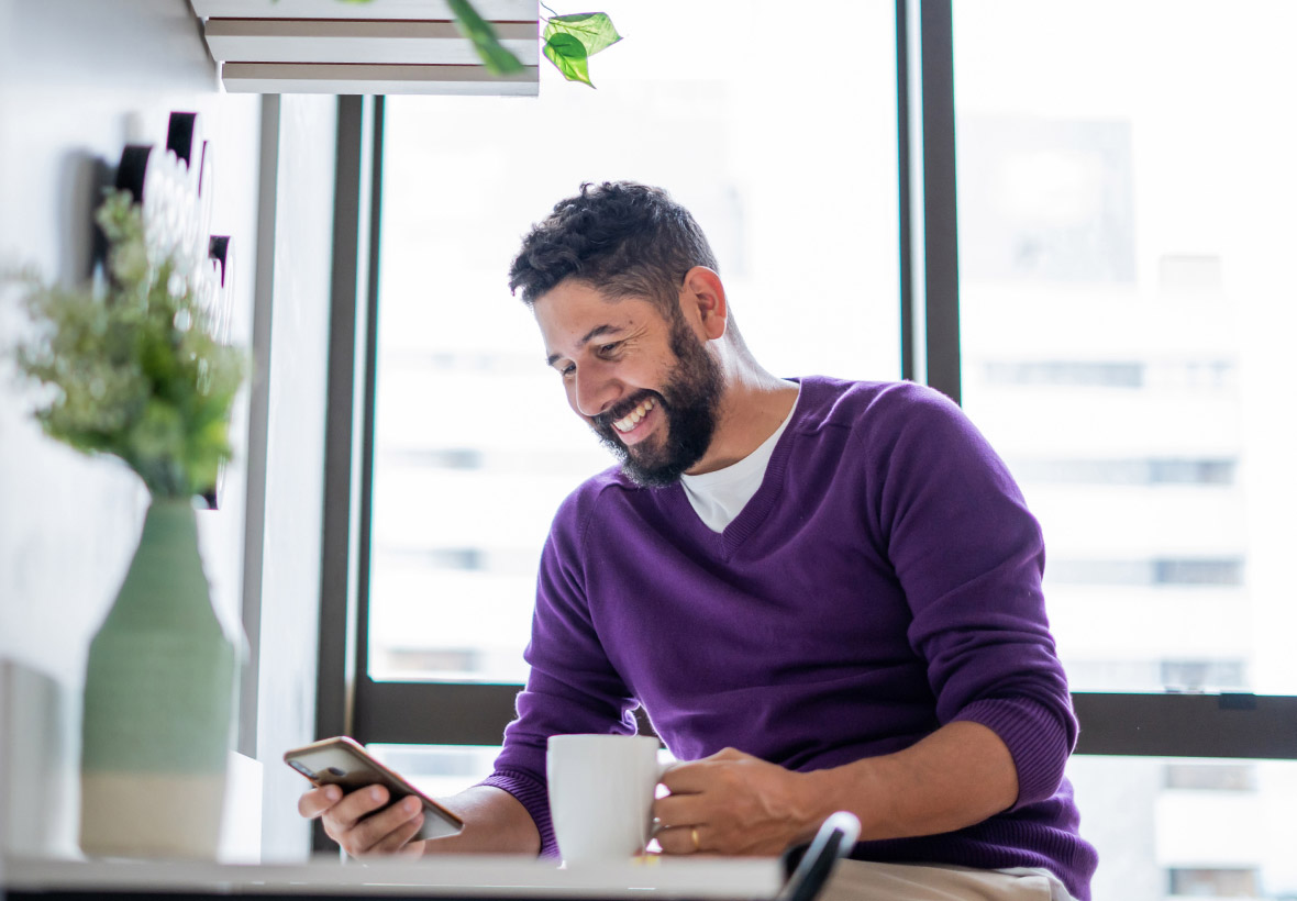 home link banking person using phone